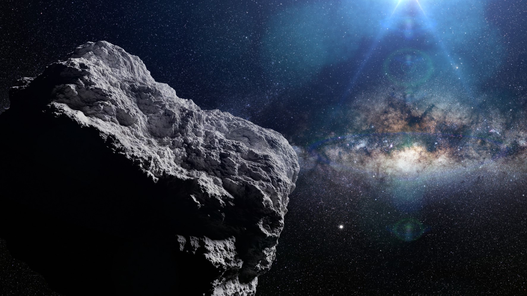 Asteroid In Deep Space Lit By The Sun