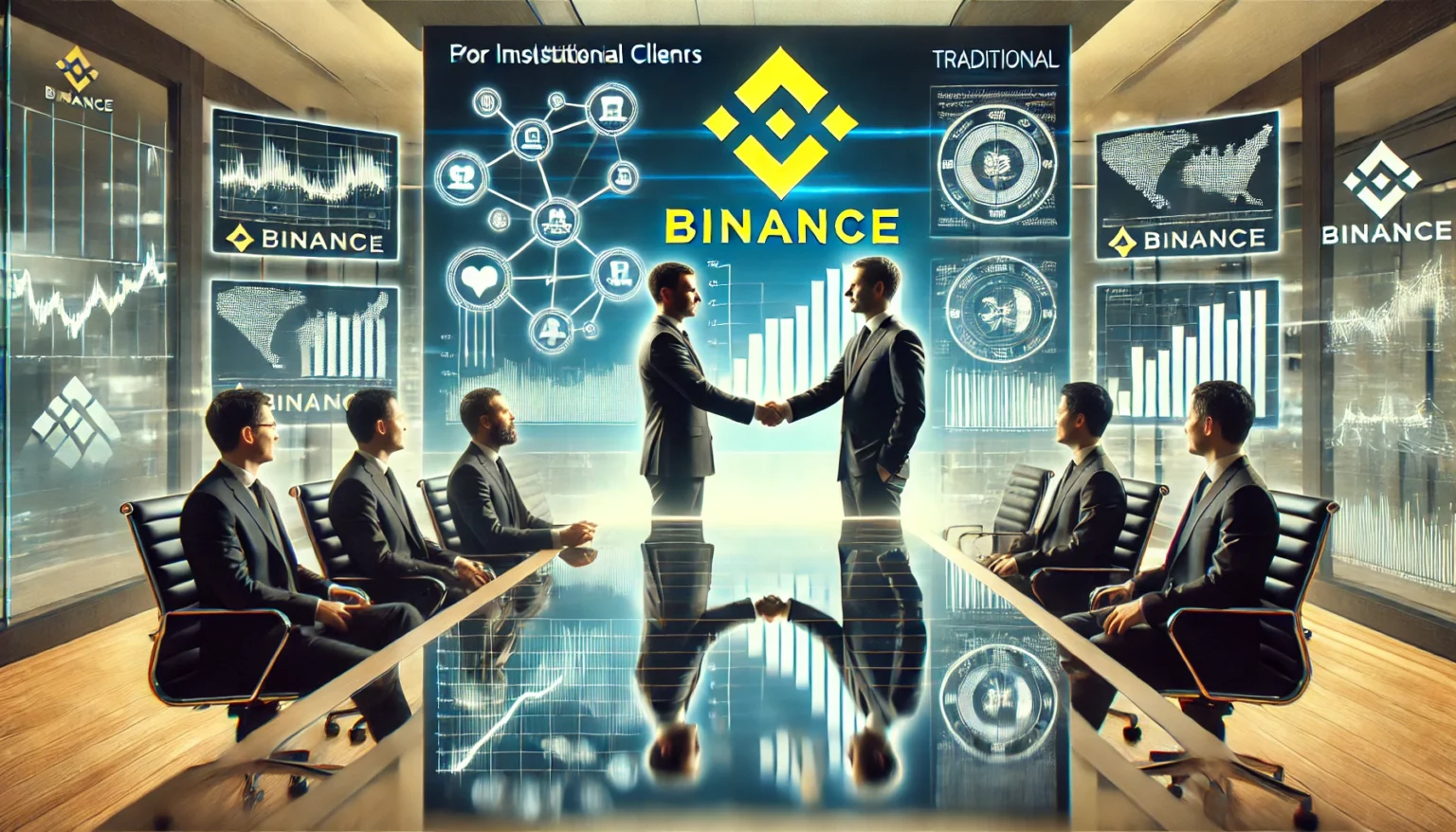 Dall·e 2024 11 19 21.13.01 A Professional Business Setting Showcasing A Partnership Between Binance And Traditional Financial Firms. The Image Features A Modern Corporate Office